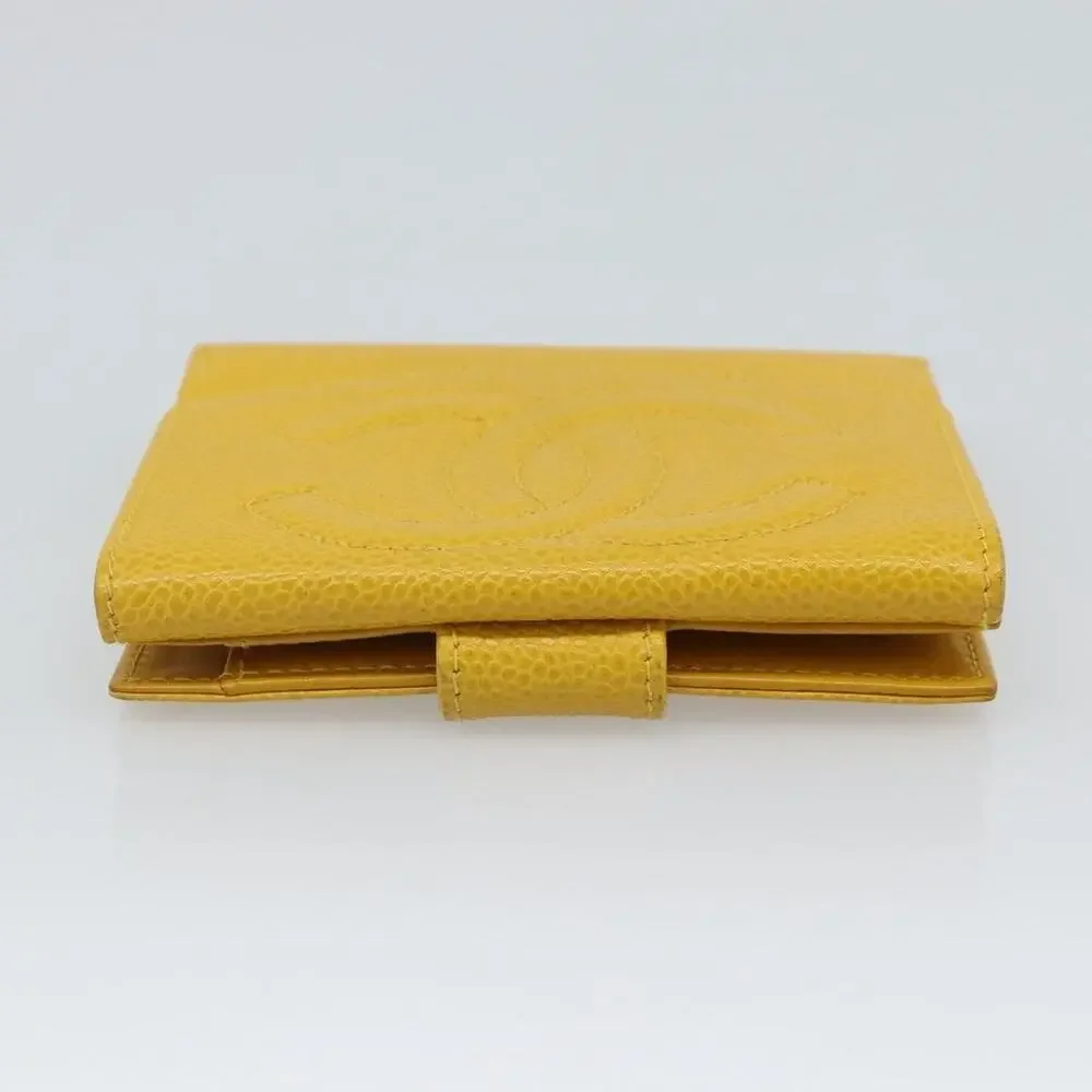 Chanel Caviar CC Logo Bifold Wallet Yellow
